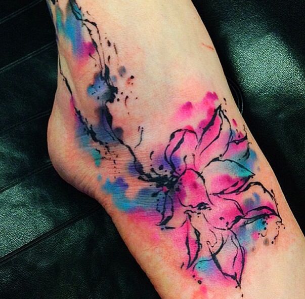 Watercolor Flower Tattoo Design For Foot