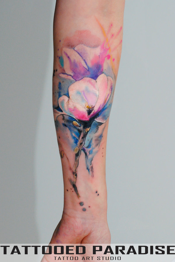 Watercolor Flowers Tattoo On Forearm By Aleksandra Katsan