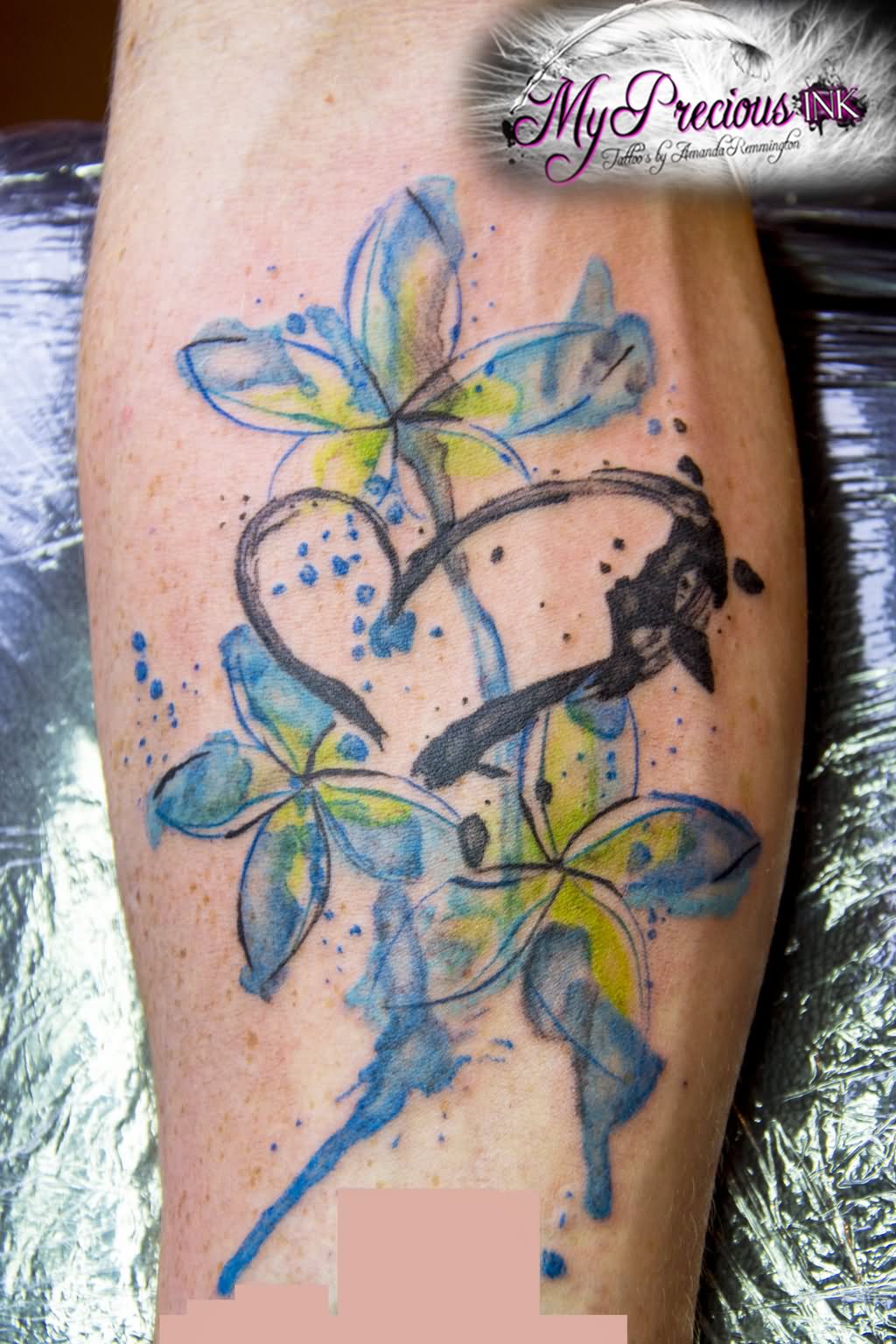 Watercolor Flowers With Heart Tattoo Design For Forearm By Mentjuh