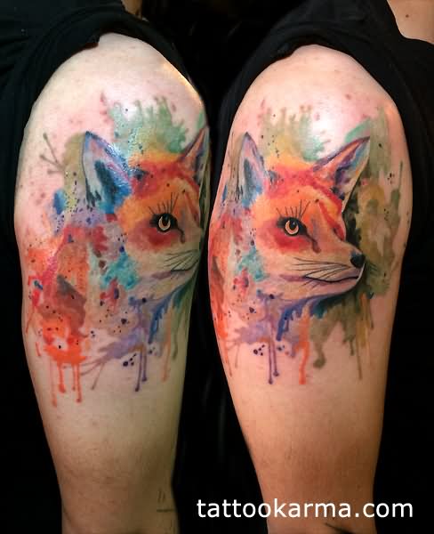 Watercolor Fox Face Tattoo Design For Half Sleeve