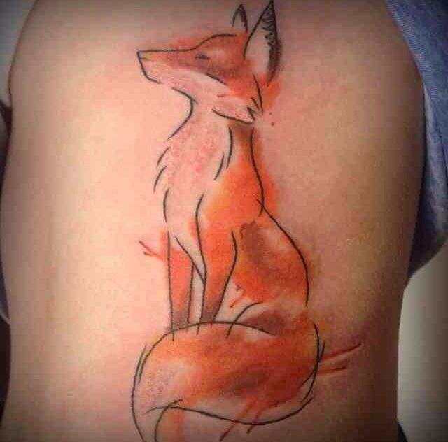 Watercolor Fox Face Tattoo Design For Side Rib