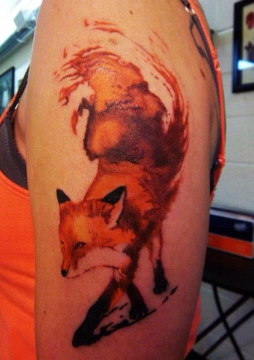 Watercolor Fox Tattoo On Left Half Sleeve By Robzilla