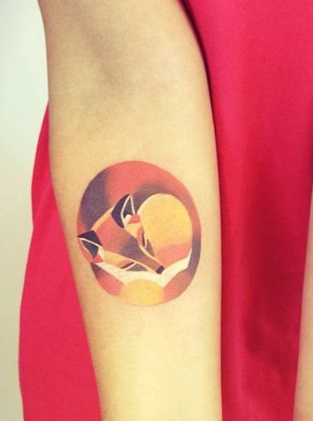 Watercolor Geometric Fox Tattoo Design For Forearm By Sasha Unisex