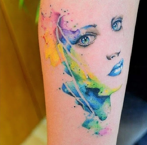 Watercolor Girl Face Tattoo Design For Sleeve