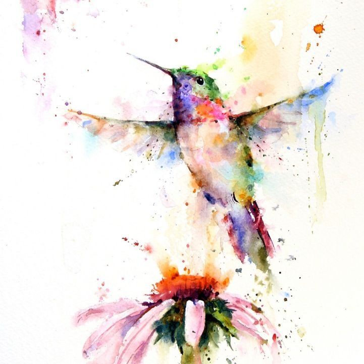 Watercolor Hummingbird With Flower Tattoo Design