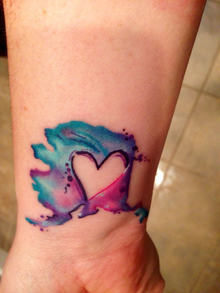 Watercolor Outline Heart Tattoo Design For Wrist