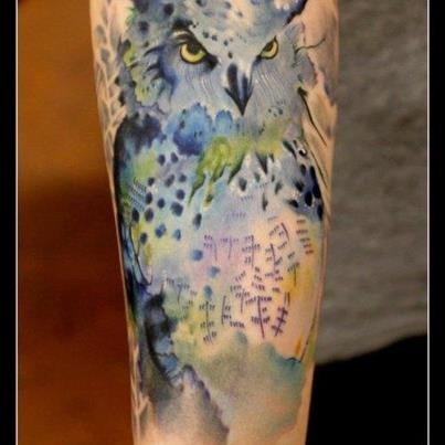 Watercolor Owl Tattoo Design For Sleeve