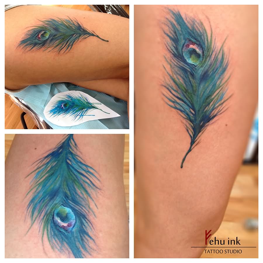 Watercolor Peacock Feather Tattoo Design By Elle Gottzi
