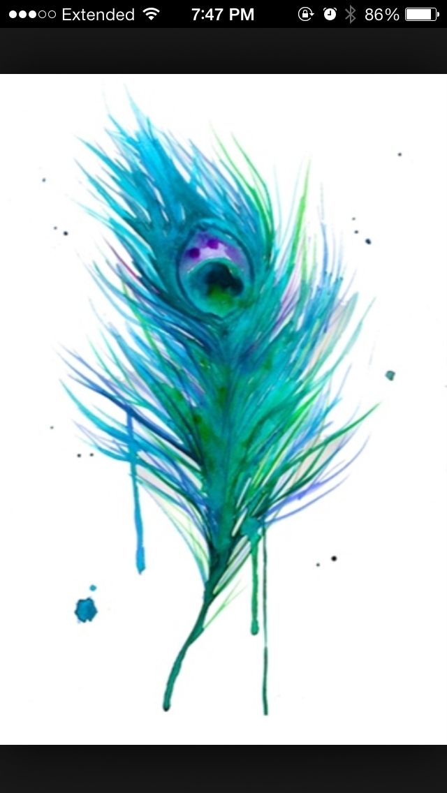 Watercolor Peacock Feather Tattoo Design