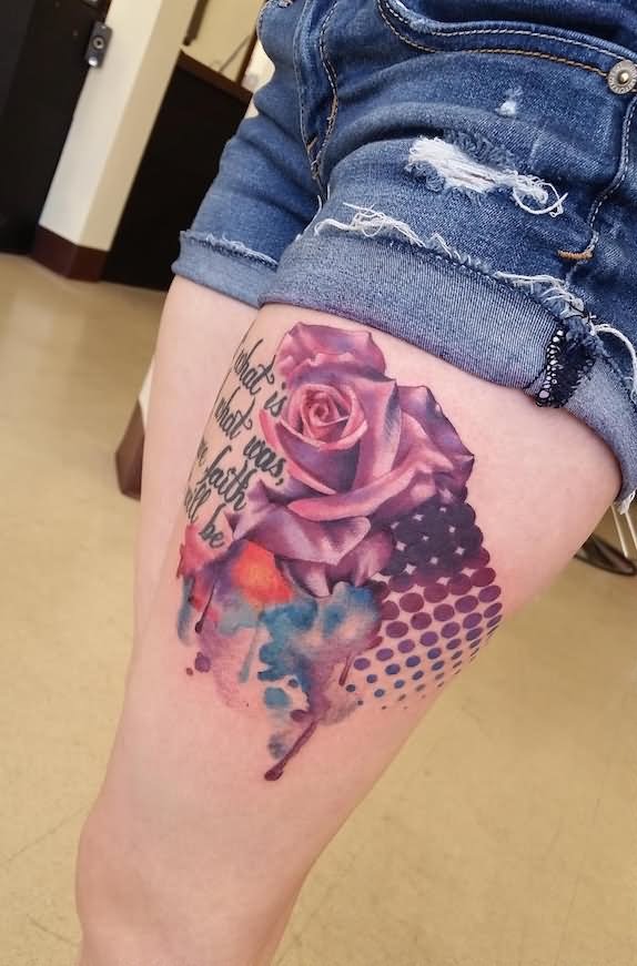 Watercolor Rose Tattoo On Girl Left Thigh