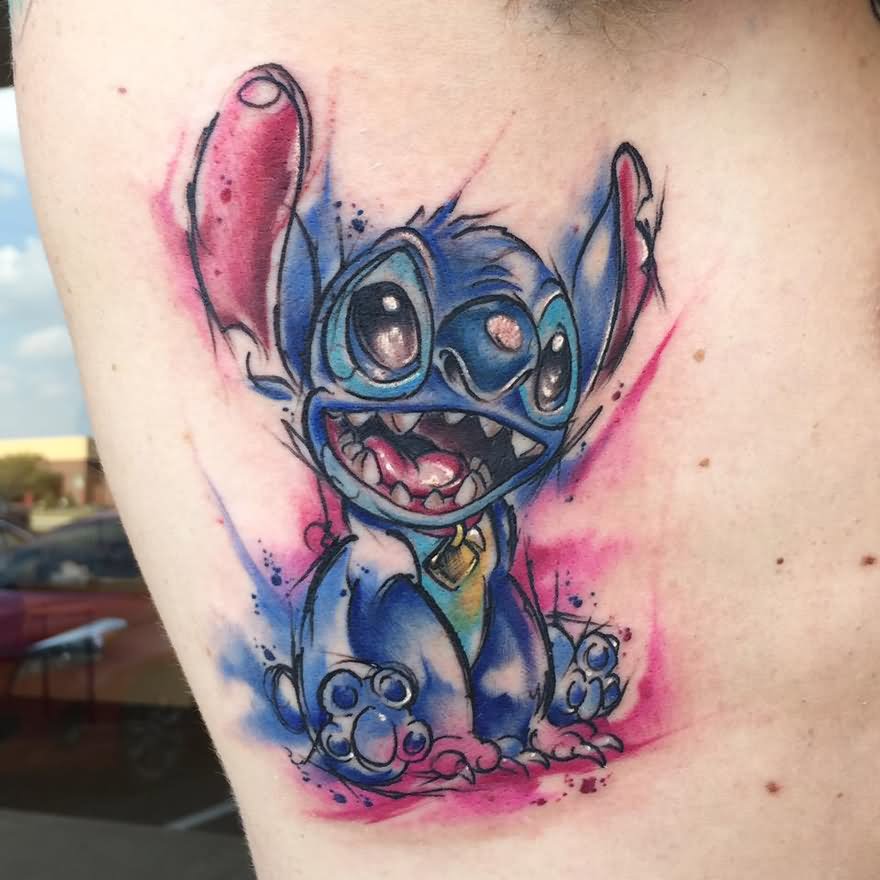 Watercolor Stitch Tattoo Design For Thigh