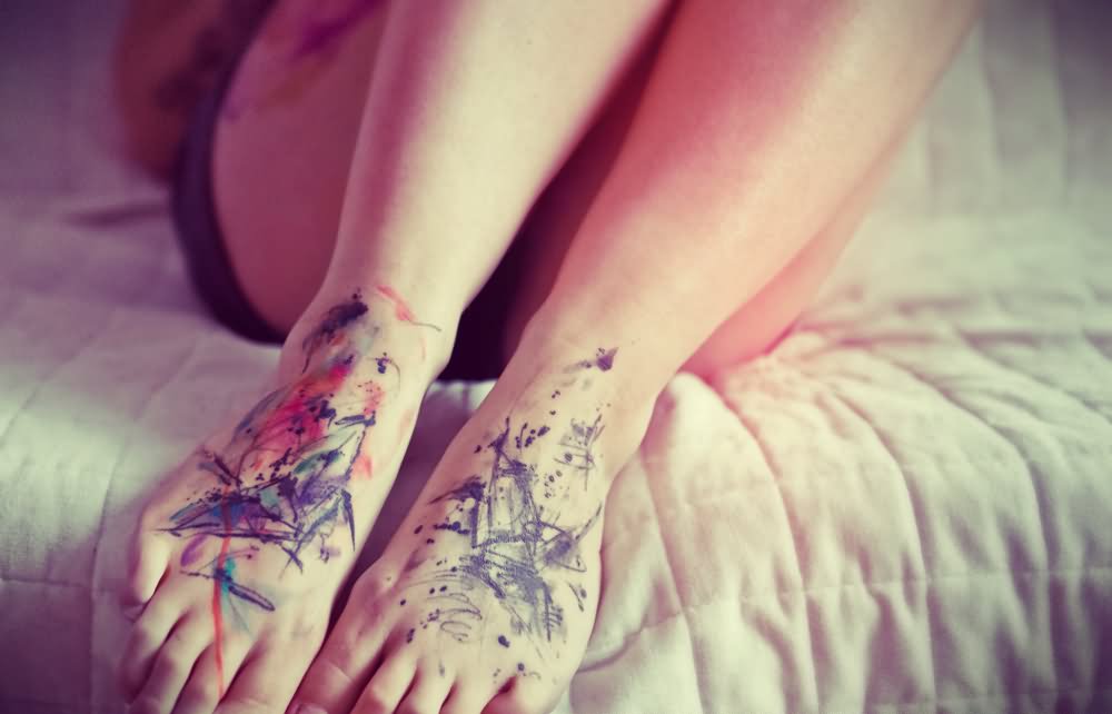 Watercolor Tattoo On Girl Feet