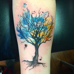 Watercolor Tree Without Leaves Tattoo Design For Sleeve