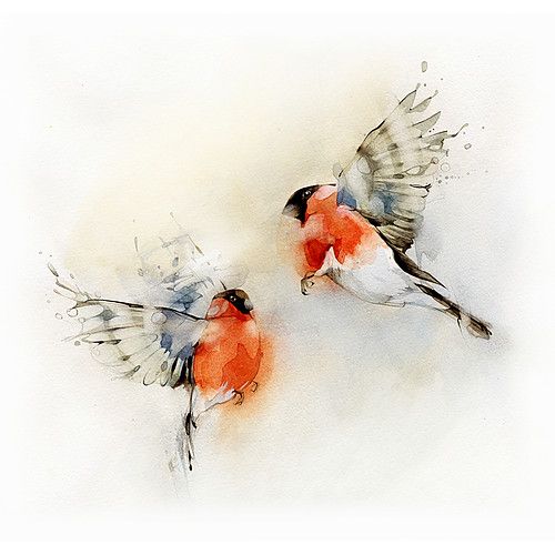 Watercolor Two Flying Birds Tattoo Design