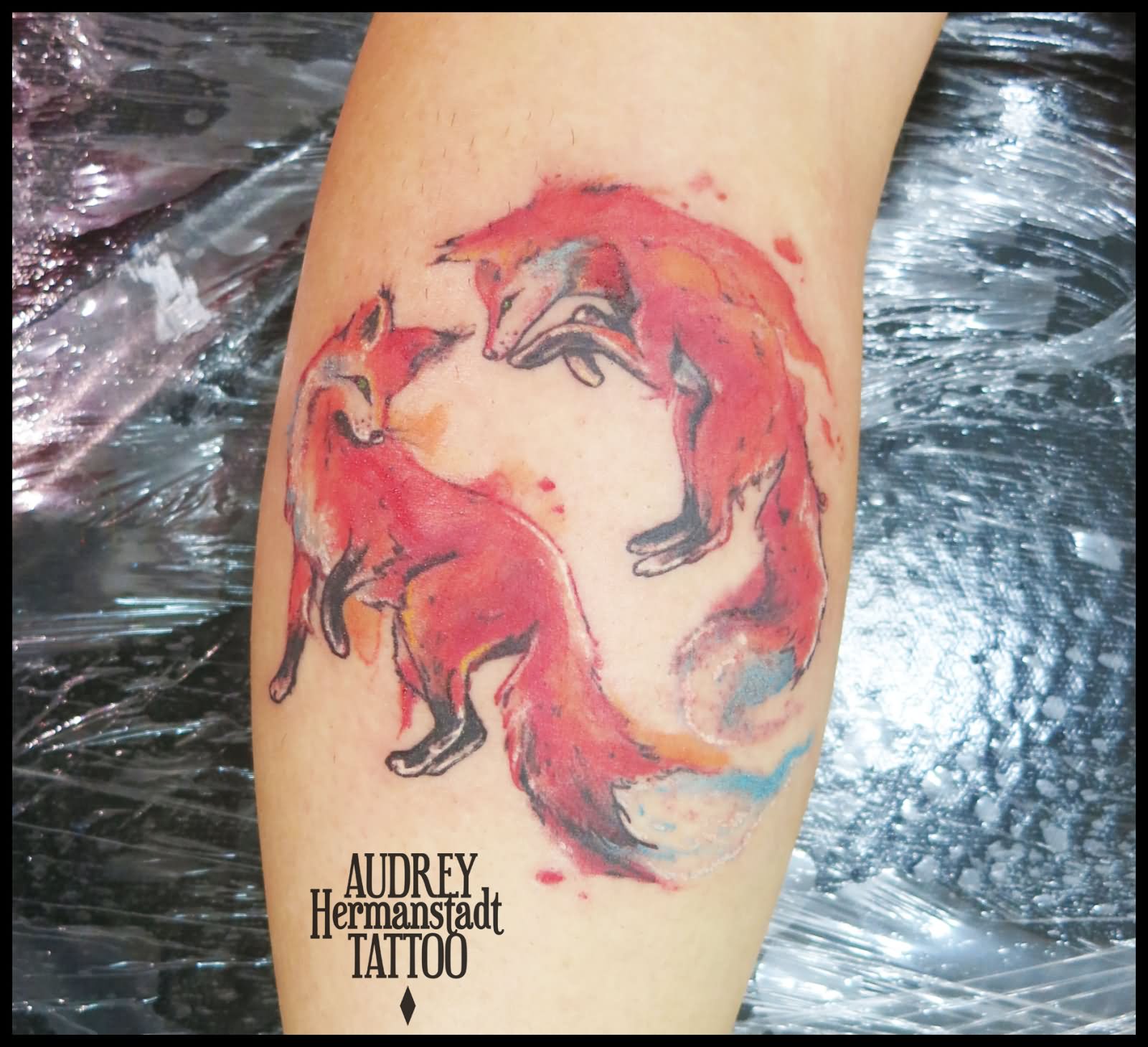 Watercolor Two Fox Tattoo Design By Audrey Hermanstadt