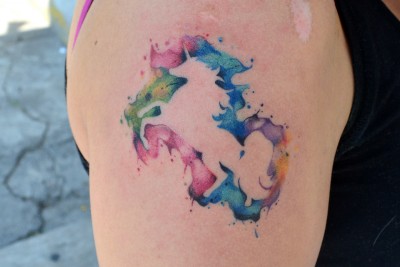Watercolor Unicorn Tattoo Design For Shoulder