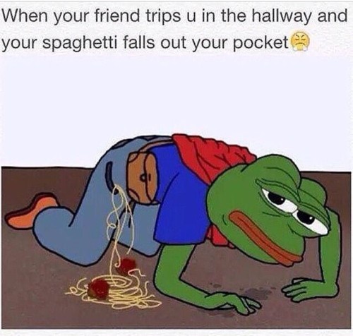 When Your Friend Trips U In The Hallway And Spaghetti Fall Out Your Pocket Funny Wtf Meme Image