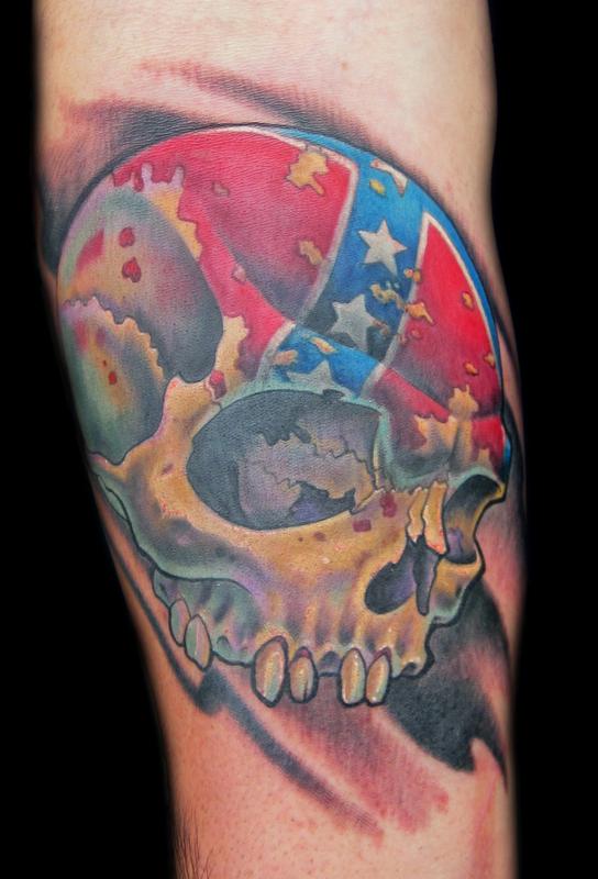 3D Rebel Flag Skull Tattoo Design For Sleeve
