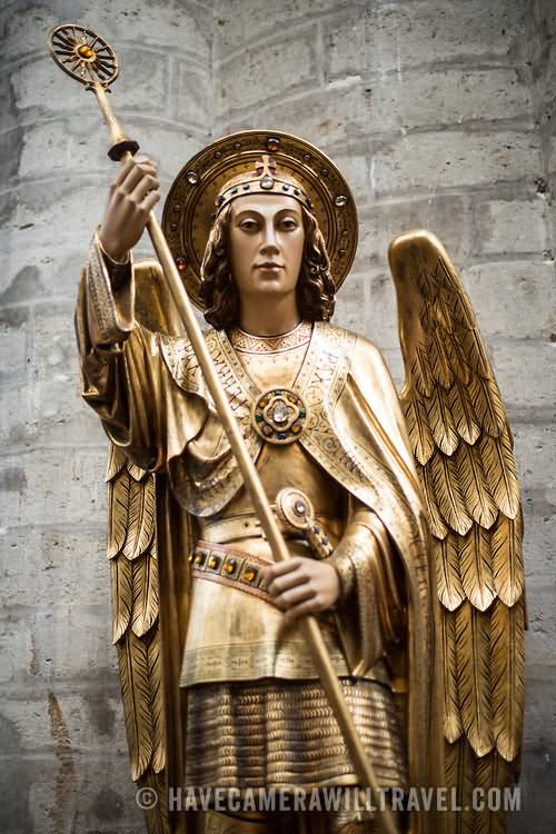 A Golden Statue Of St Micahael Inside The Cathedral Of St. Michael And St. Gudula