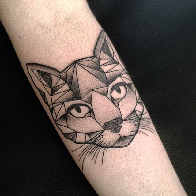 Abstract Grumpy Cat Tattoo On Sleeve