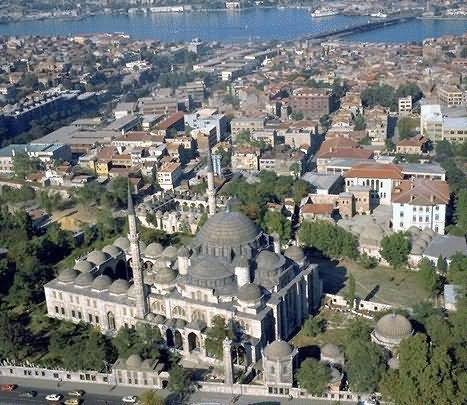 Aerial View Of The Sehzade Mosque In Istanbul, Turkey