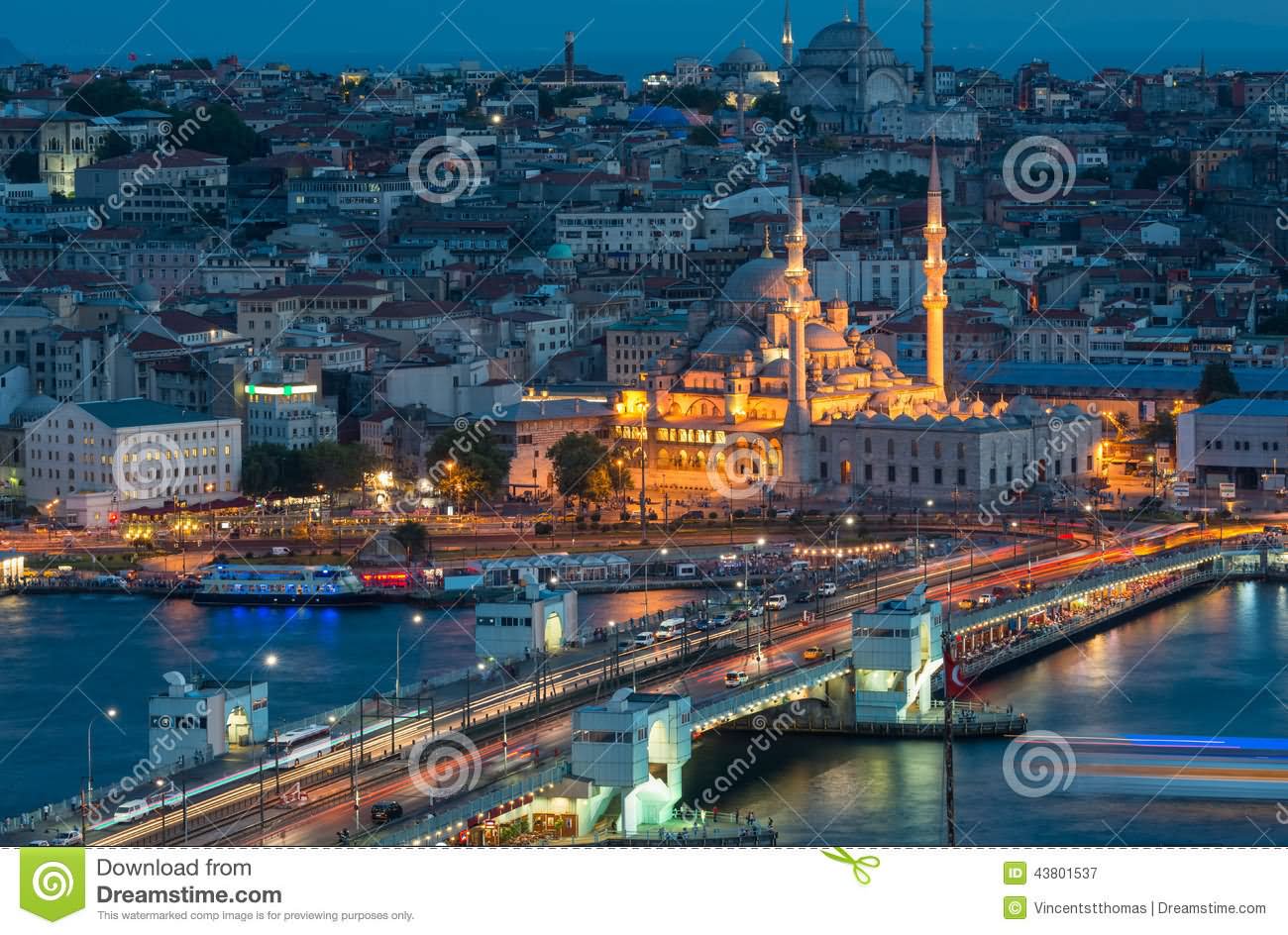 Aerial View Of The Yeni Cami And Bridge At Night