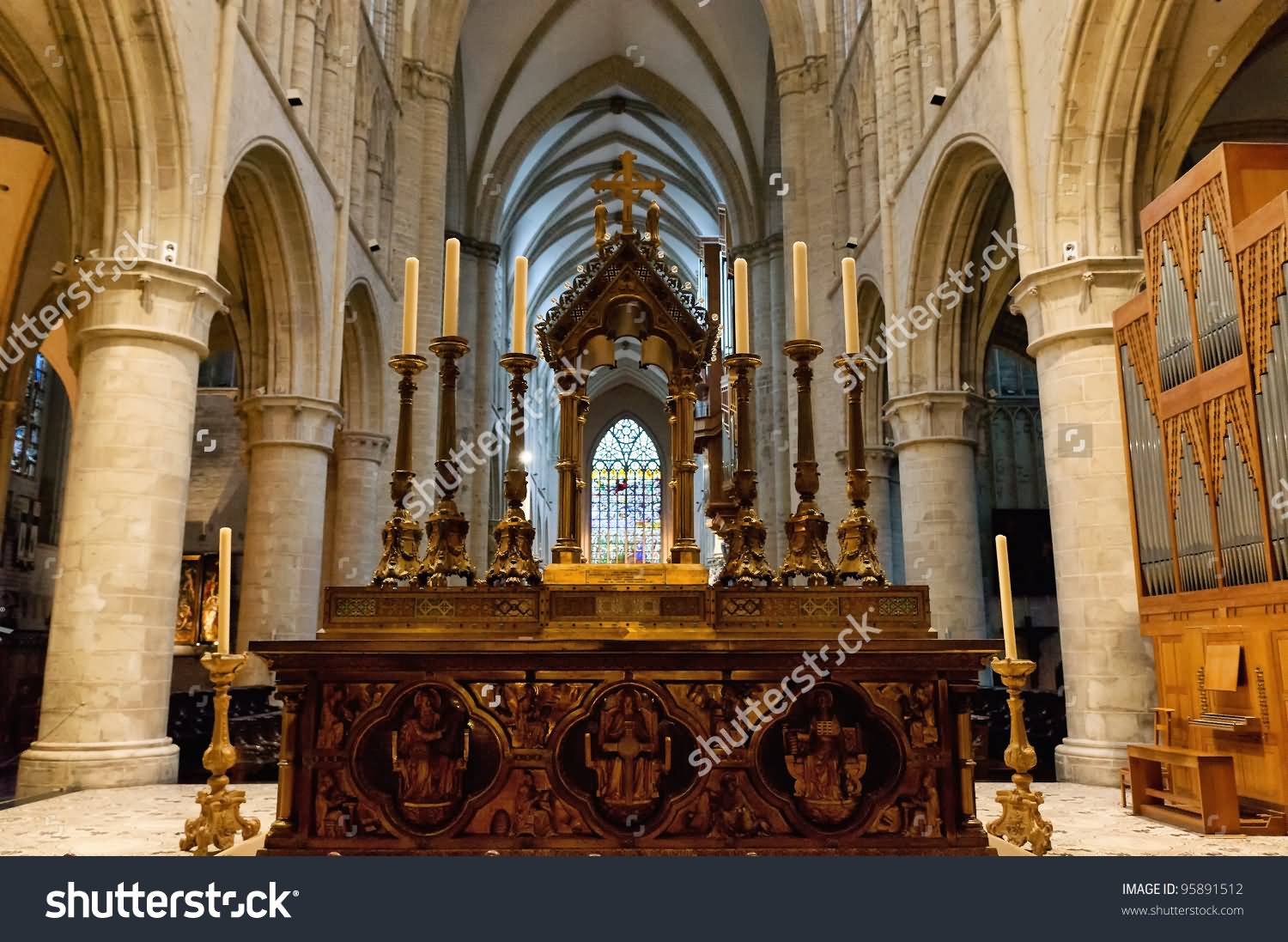 Altar Inside The Cathedral of St. Michael and St. Gudula