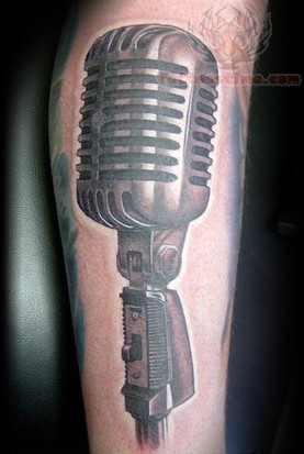 Amazing Microphone Tattoo On Leg