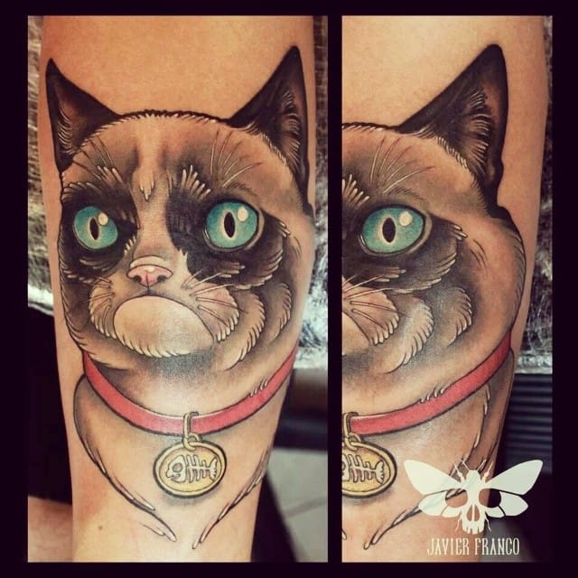Angry Grumpy Cat Tattoo by Javier Franco