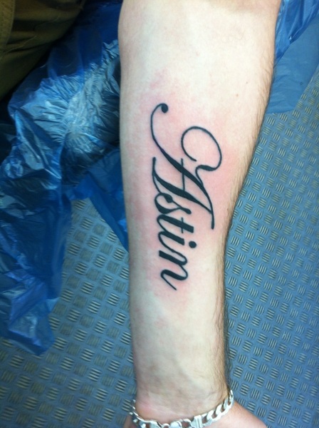 Astin Name Tattoo On Forearm