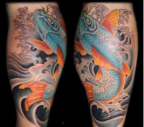 Attractive Fish Tattoo Design For Leg