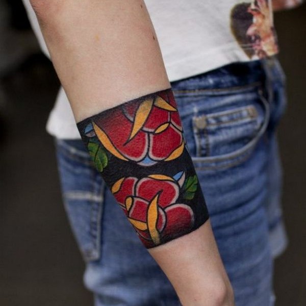 Attractive Flowers Armband Tattoo On Right Forearm