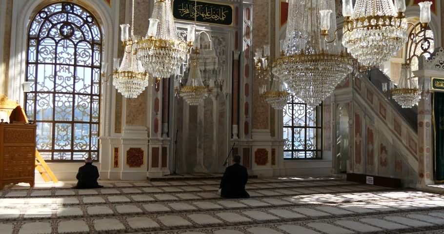 Beautiful Chandelier Inside The Ortakoy Mosque In Istanbul