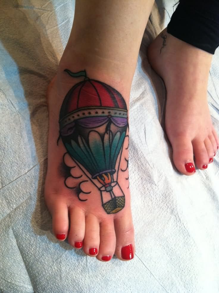Beautiful Hot Balloon Tattoo On Right Foot