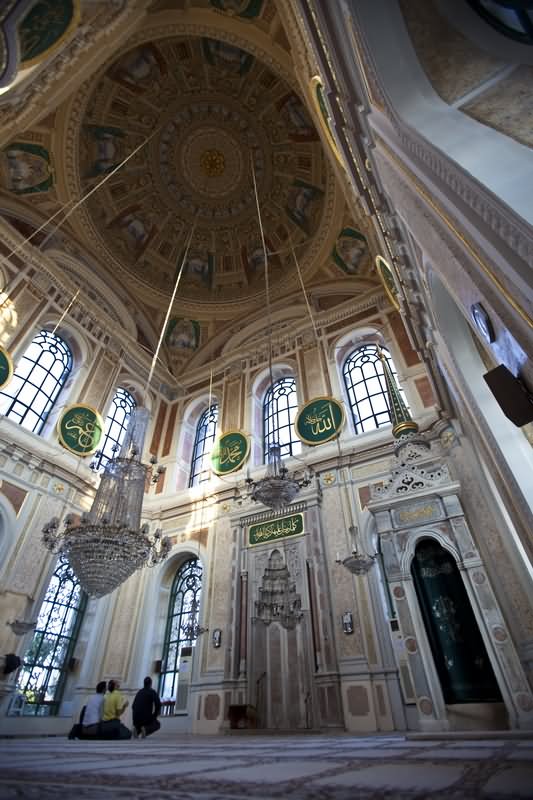 Beautiful Inside View Of The Ortakoy Mosque In Istanbul, Turkey