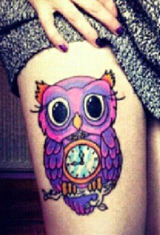 Beautiful Owl Tattoo On Right Thigh