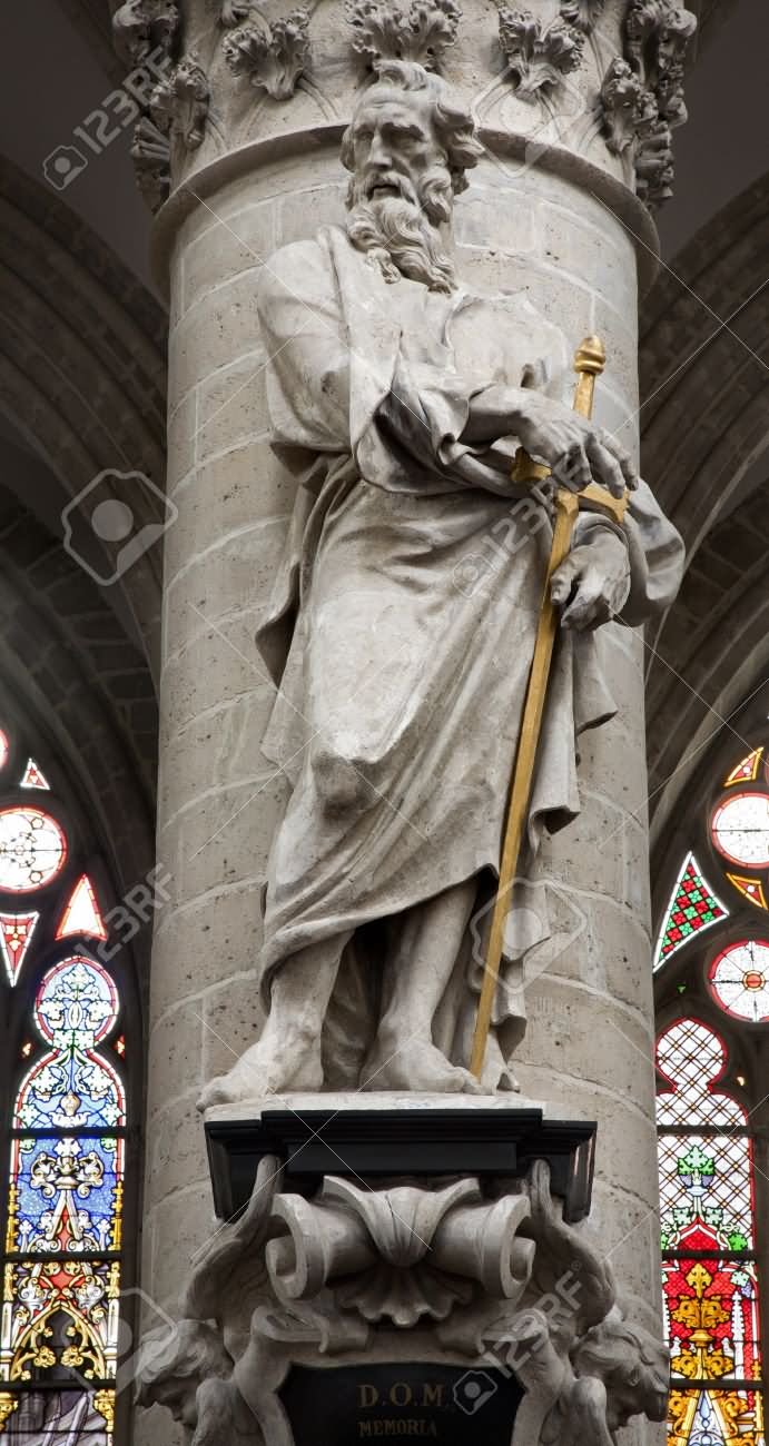 Beautiful Statue Of Saint Paul Inside The St. Michael And St. Gudula Cathedral