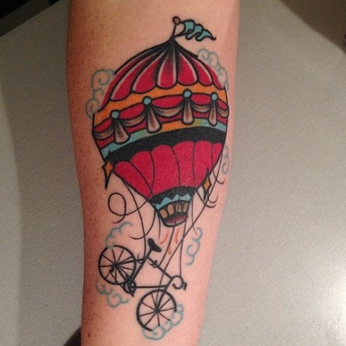 Bicycle Hot Balloon Tattoo On Arm