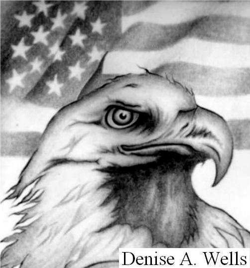 Black And Grey Eagle Head With American Flag Tattoo Design