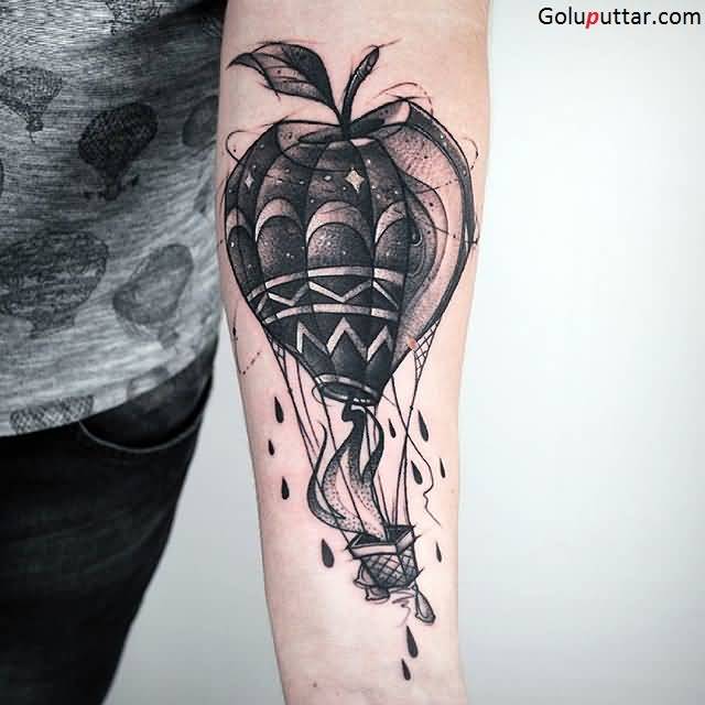 Black And Grey Hot Balloon Tattoo On Left Forearm