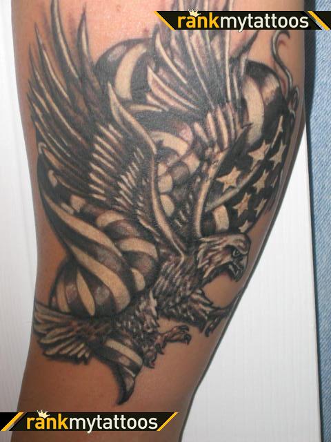 Black And White Flying Eagle With USA Flag Tattoo Design