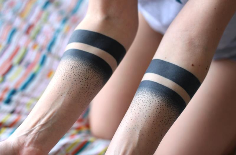 Black Dotwork Armband Tattoo On Both Forearm
