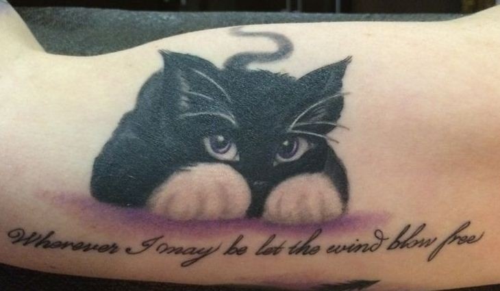 Black Grumpy Cat Tattoo On Bicep