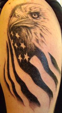 Black Ink USA Flag With Eagle Tattoo Design For Half Sleeve
