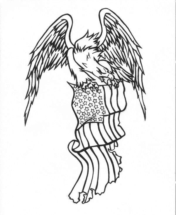 Black Outline Eagle With American Flag Tattoo Stencil By Karadarkthorn