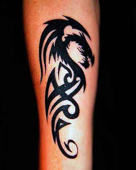 Black Tribal Dragon Tattoo Design For Forearm