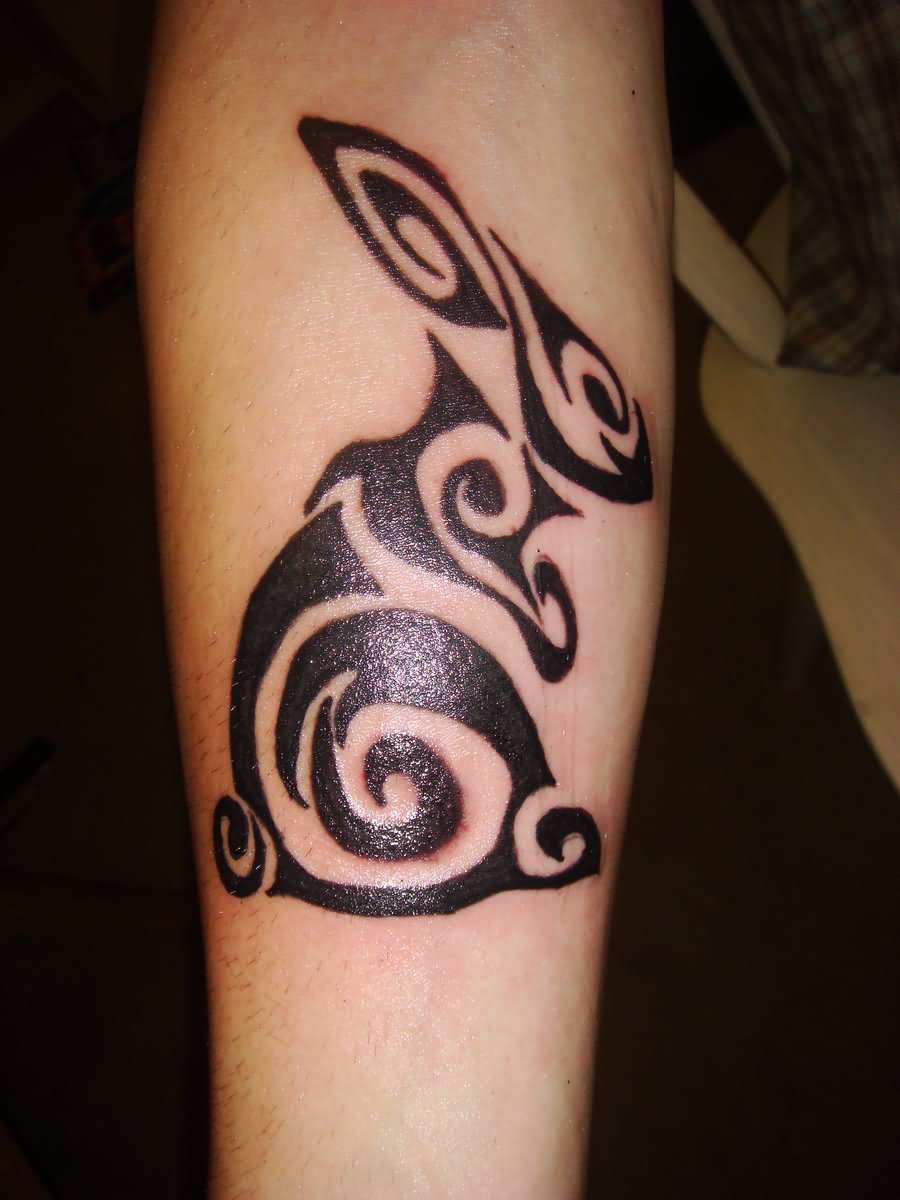 Black Tribal Rabbit Tattoo Design For Forearm By Erika Jade Johnson