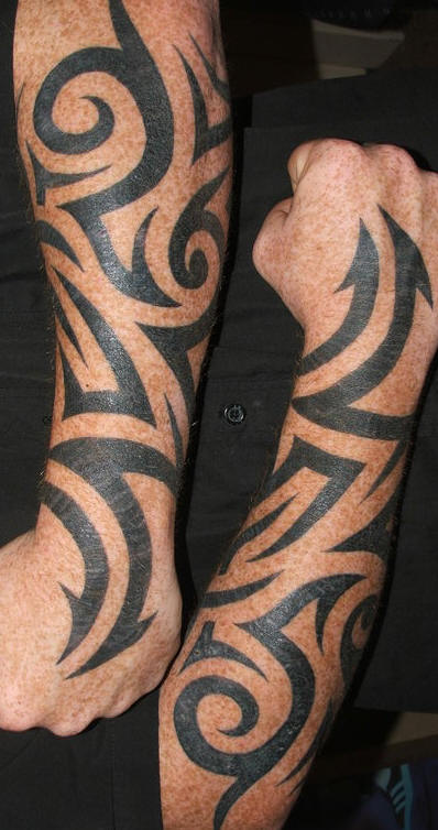 Black Tribal Tattoo On Both Forearm