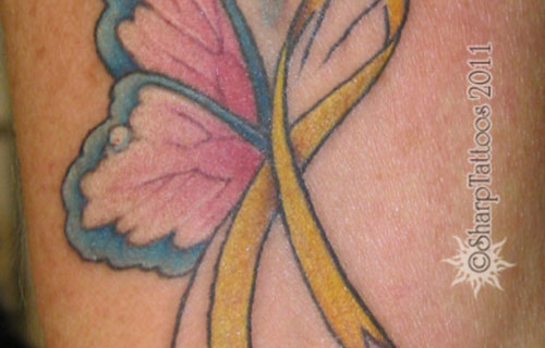 Butterfly Yellow Ribbon Tattoo Image
