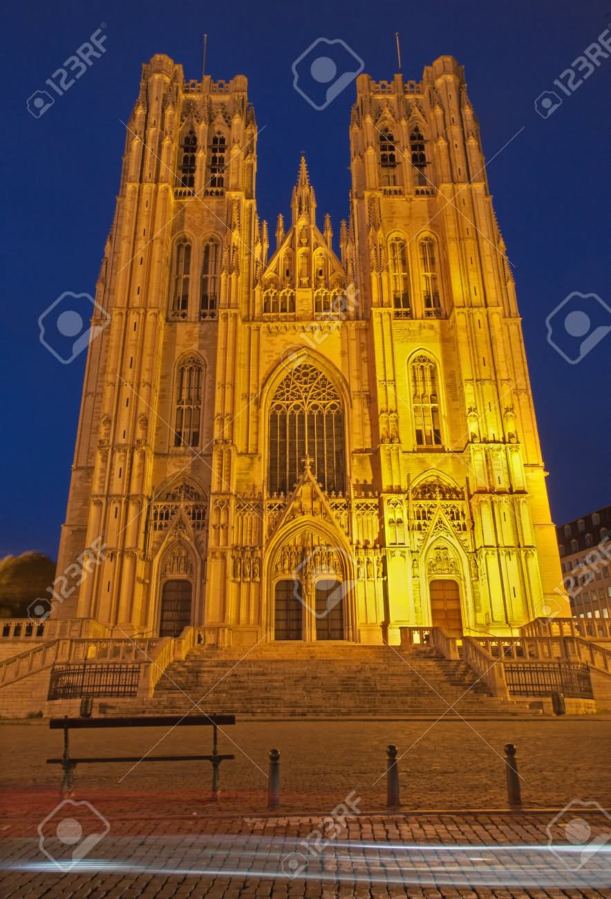 Cathedral of St. Michael and St. Gudula During Night